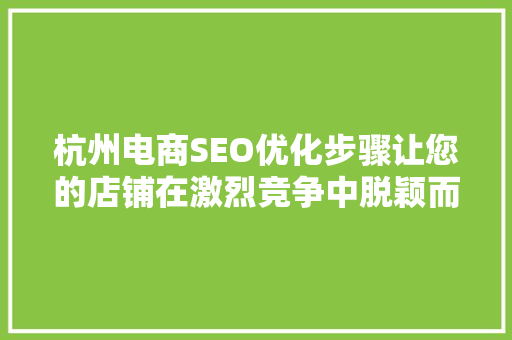 杭州电商SEO优化步骤让您的店铺在激烈竞争中脱颖而出