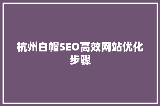 杭州白帽SEO高效网站优化步骤