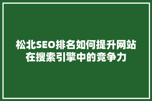 松北SEO排名如何提升网站在搜索引擎中的竞争力