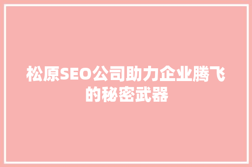 松原SEO公司助力企业腾飞的秘密武器