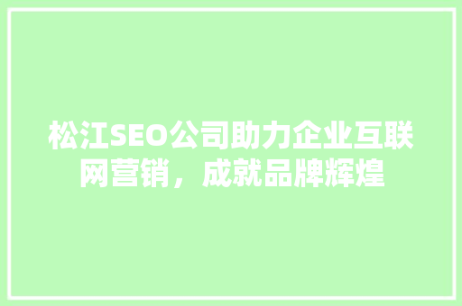 松江SEO公司助力企业互联网营销，成就品牌辉煌