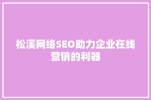 松溪网络SEO助力企业在线营销的利器