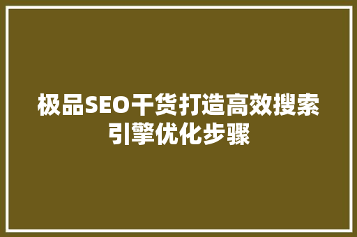 极品SEO干货打造高效搜索引擎优化步骤