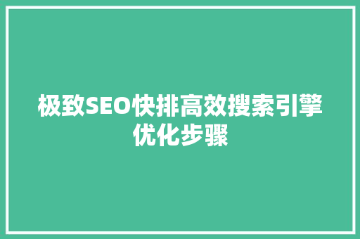 极致SEO快排高效搜索引擎优化步骤