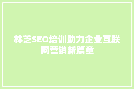 林芝SEO培训助力企业互联网营销新篇章