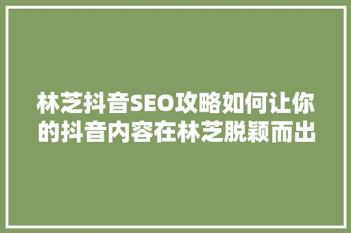 林芝抖音SEO攻略如何让你的抖音内容在林芝脱颖而出