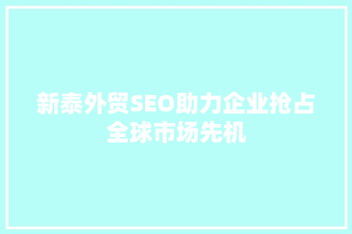 新泰外贸SEO助力企业抢占全球市场先机