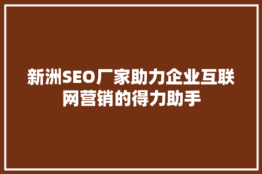 新洲SEO厂家助力企业互联网营销的得力助手