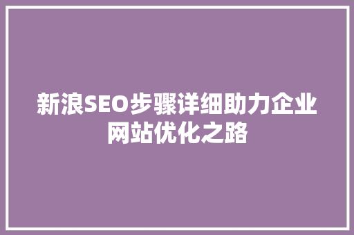 新浪SEO步骤详细助力企业网站优化之路