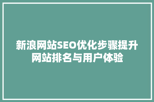 新浪网站SEO优化步骤提升网站排名与用户体验