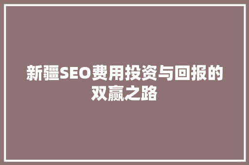 新疆SEO费用投资与回报的双赢之路