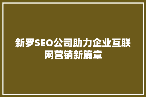 新罗SEO公司助力企业互联网营销新篇章