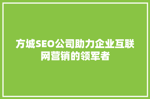 方城SEO公司助力企业互联网营销的领军者