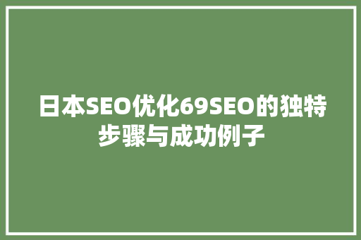 日本SEO优化69SEO的独特步骤与成功例子