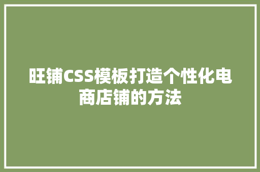 旺铺CSS模板打造个性化电商店铺的方法