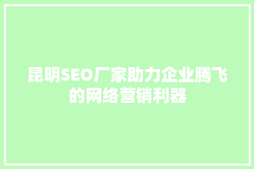 昆明SEO厂家助力企业腾飞的网络营销利器