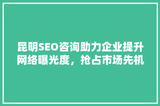 昆明SEO咨询助力企业提升网络曝光度，抢占市场先机