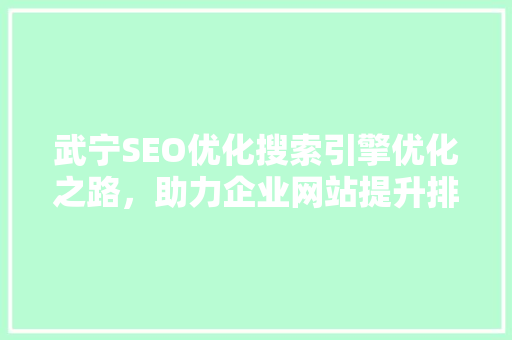 武宁SEO优化搜索引擎优化之路，助力企业网站提升排名