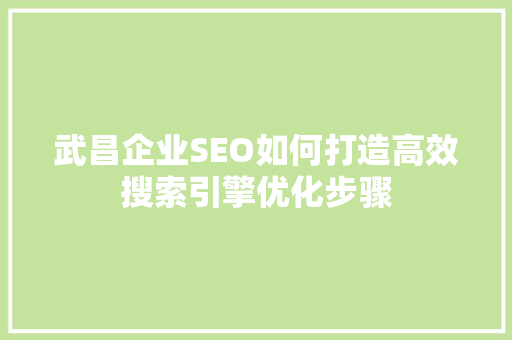 武昌企业SEO如何打造高效搜索引擎优化步骤