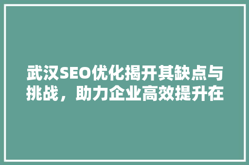 武汉SEO优化揭开其缺点与挑战，助力企业高效提升在线竞争力