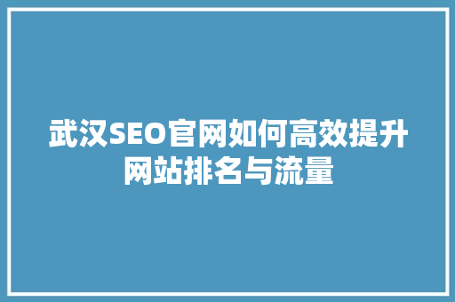 武汉SEO官网如何高效提升网站排名与流量