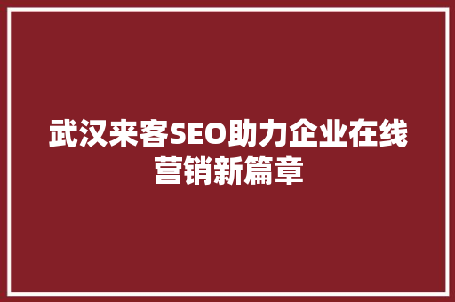 武汉来客SEO助力企业在线营销新篇章