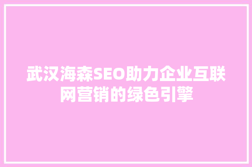 武汉海森SEO助力企业互联网营销的绿色引擎