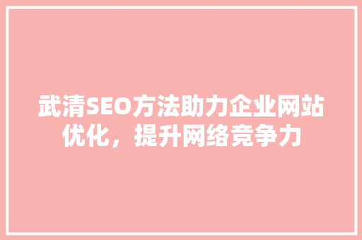 武清SEO方法助力企业网站优化，提升网络竞争力