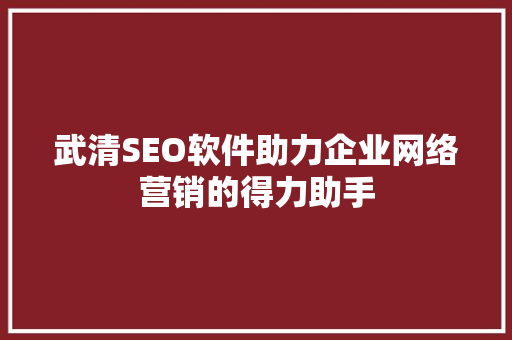 武清SEO软件助力企业网络营销的得力助手