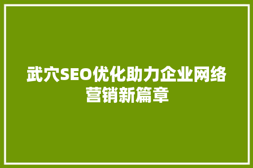 武穴SEO优化助力企业网络营销新篇章