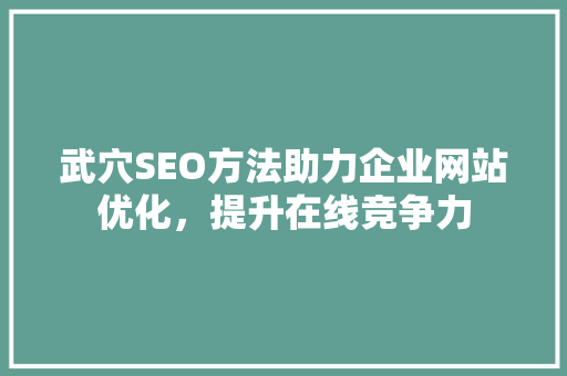 武穴SEO方法助力企业网站优化，提升在线竞争力