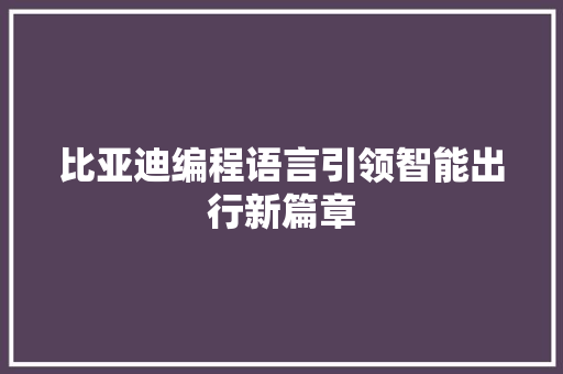 比亚迪编程语言引领智能出行新篇章