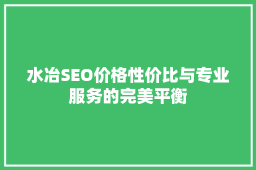 水冶SEO价格性价比与专业服务的完美平衡