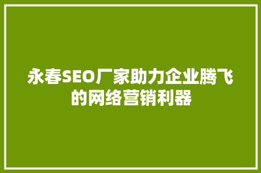 永春SEO厂家助力企业腾飞的网络营销利器