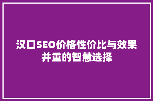 汉口SEO价格性价比与效果并重的智慧选择