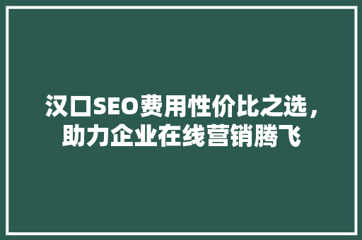 汉口SEO费用性价比之选，助力企业在线营销腾飞