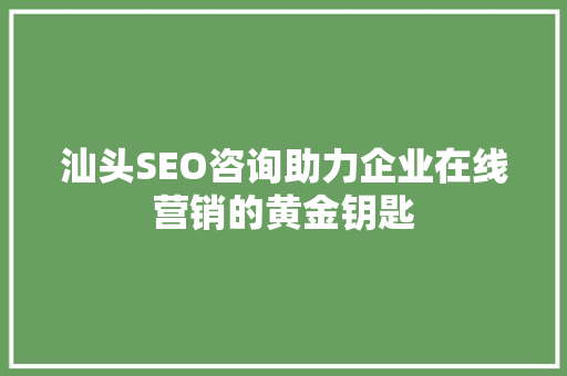 汕头SEO咨询助力企业在线营销的黄金钥匙