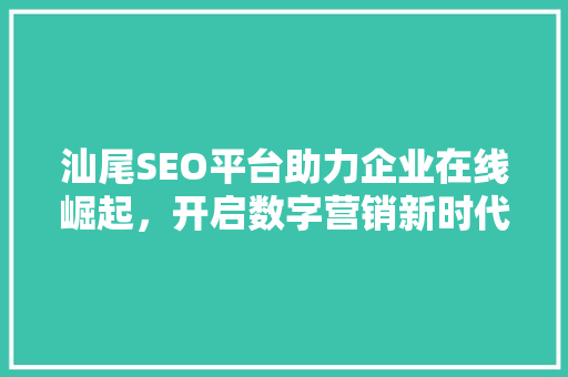 汕尾SEO平台助力企业在线崛起，开启数字营销新时代