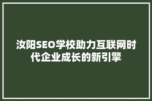 汝阳SEO学校助力互联网时代企业成长的新引擎