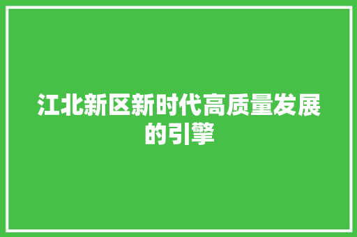 江北新区新时代高质量发展的引擎