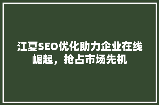 江夏SEO优化助力企业在线崛起，抢占市场先机