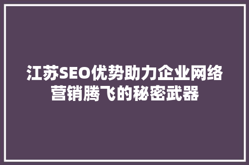 江苏SEO优势助力企业网络营销腾飞的秘密武器