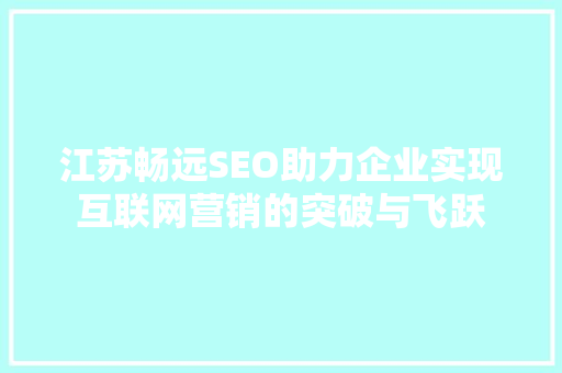 江苏畅远SEO助力企业实现互联网营销的突破与飞跃