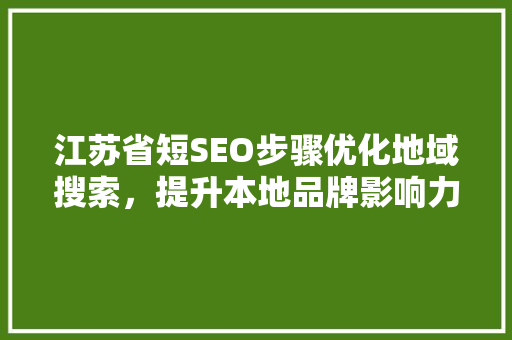 江苏省短SEO步骤优化地域搜索，提升本地品牌影响力