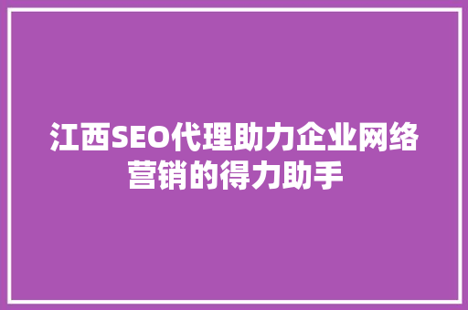 江西SEO代理助力企业网络营销的得力助手