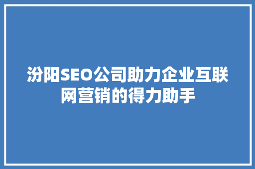 汾阳SEO公司助力企业互联网营销的得力助手