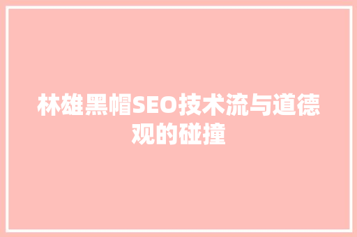 林雄黑帽SEO技术流与道德观的碰撞