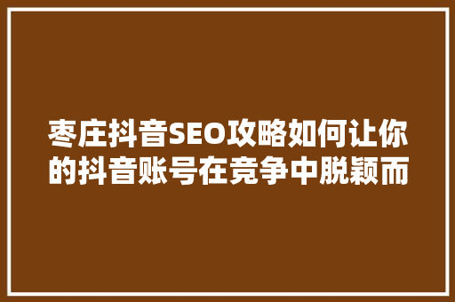 枣庄抖音SEO攻略如何让你的抖音账号在竞争中脱颖而出