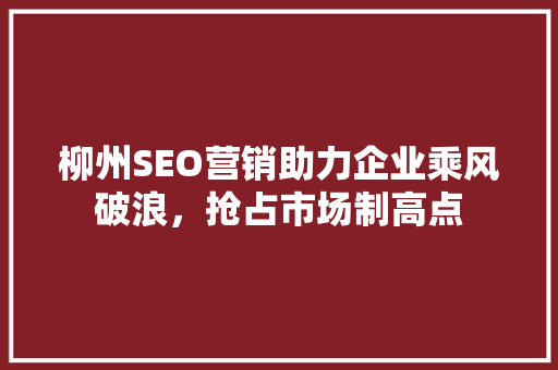 柳州SEO营销助力企业乘风破浪，抢占市场制高点