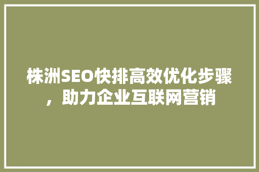 株洲SEO快排高效优化步骤，助力企业互联网营销